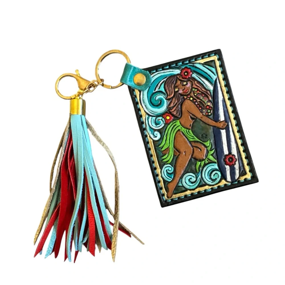 Artisan Handmade Western Southwest Leather Pinup Tropical Tiki Card Wallet